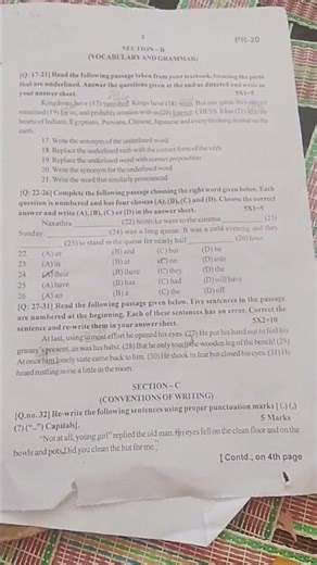 7th class english SA2 exam question paper 2026