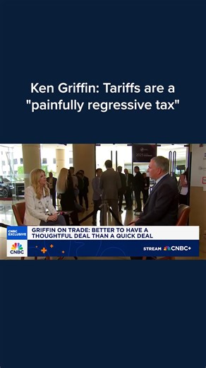 Citadel CEO Ken Griffin on Wednesday said that the issue he has with tariffs is that they "hit the pocketbooks of hardworking Americans the hardest." Watch the full interview with CNBC Pro: cnb.cx/3Sq8uB5 | CNBC