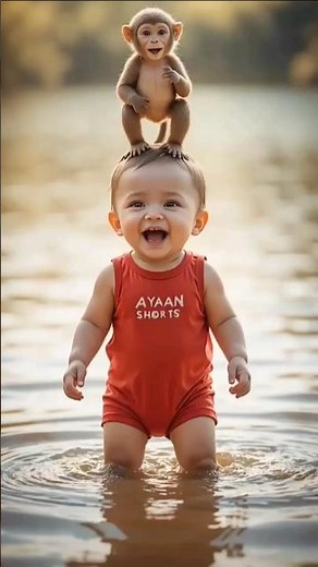 Cute Baby And Monkey Dance #kidsdance #monkeyvideo #kidsentertainment #aivideo #hearttouching #baby