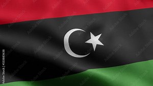 Flag Of Libya - Libya Flag High Detail - National flag Libya wave Pattern loopable Elements - Fabric texture and endless loop - Highly Detailed Flag - The flag of fluttering in the wind