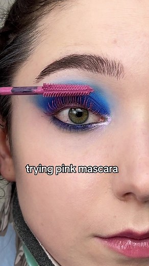 Trying Pink Mascara | Blue Eyeshadow Makeup Tutorial