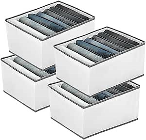 4 Pack Wardrobe Closet Organizer and Storage for Clothes - 7 Grids Foldable Drawer Dividers Organizers for Jeans | Pants | Shirts | Leggings, Stackable Clothing Bins for Closets Organization