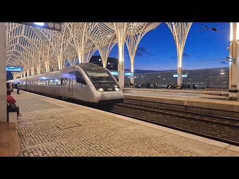 Portuguese Alfa Pendular + locomotive depart from Lisboa-Oriente