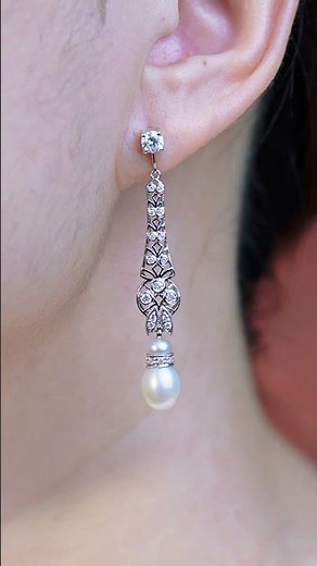 Pearl and Diamond Vintage Style Drop Earrings