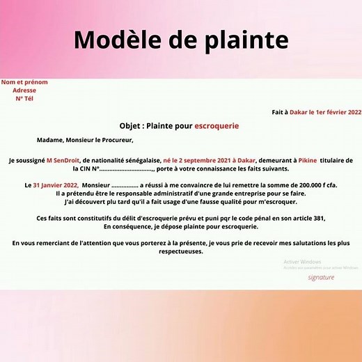 Modèle de plainte