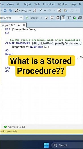 Stored Procedure in SQL Server Explained in 30 Seconds (Hindi)