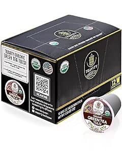 Organic Tulsi Tea Pods with Unsweetened Caffeinated Green Tea Pods for Keurig - Tulsi Green Tea by Teavity (12 Tea Pods)