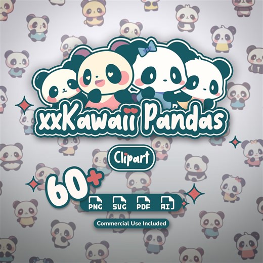 Kawaii Panda Clipart | 60  Chibi Panda Graphics (png, Svg, Pdf, Ai) - Etsy