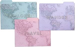 Graphique Travel File Folder Set – Each Folder Measures 11.75" x 9.5", Set Includes 9 Folders with 3 Unique Designs, Durable Triple-Scored Coated Cardstock