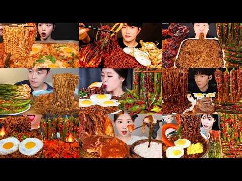 10X SPICY BLACK BEAN NOODLES 🔥🌶️ | HUGE GREEN CHILI KIMCHI MUKBANG ASMR | SPICY NOODLES EATING SHOW