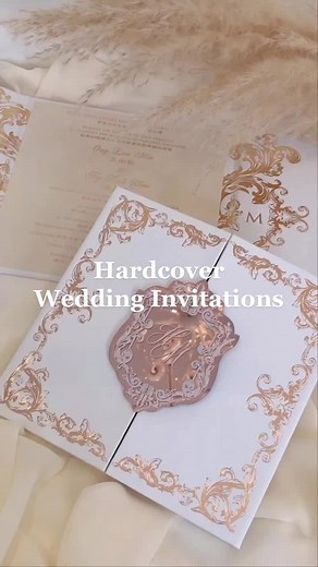 Luxury Hardcover Wedding Invitations Set with Rose Gold Acrylic Tag