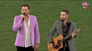 33K views · 1.5K reactions | What a surreal experience it was to sing our national anthem to 96,000 people at the Melbourne Cricket Ground (MCG) on Friday night! For those who missed the broadcast here is the video. Thanks Solution Entertainment for organising the performance and the AFL for having us. We are still on a high from this unforgettable moment! Takamine Guitars  POLITIX | Sam + Sam | Facebook