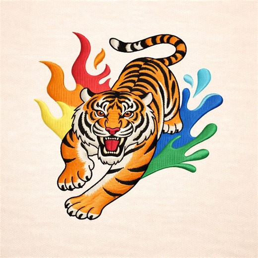 Tiger Embroidery Design Color Splash Fire Animal Tattoo Style Machine Stitch File Download - Etsy