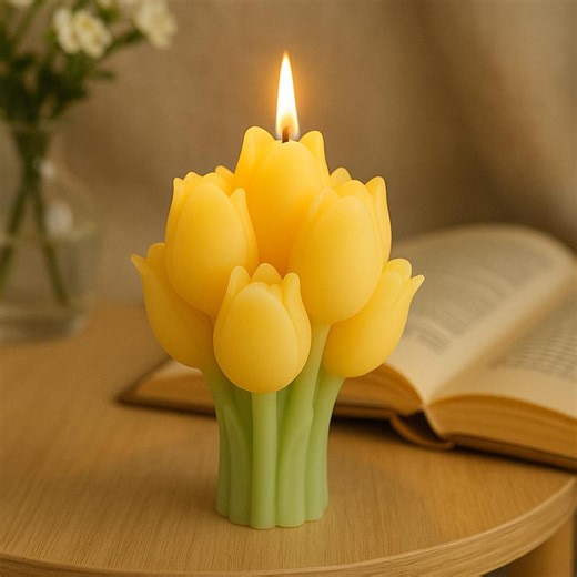 Handmade Yellow Tulip Candle Bouquet: Floral Soy Wax Centerpiece - Etsy