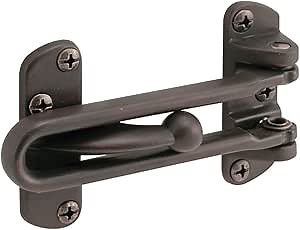Prime-Line U 10309 Swing Bar Lock for Hinged Swing-In Doors – Secondary Security Lock for Door and Security, 3-7/8 In. Bar Length, Diecast Zinc Construction, Classic Bronze Finish (Single Pack)