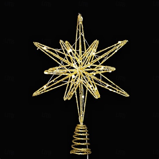 Christmas Tree Topper Star Led Light Xmas, Gold Glitter Iron Octagonal Star, Lighted Holiday Tree Topper, Hanging Xmas Decoration, Festive Home Table Decor Gift 2025