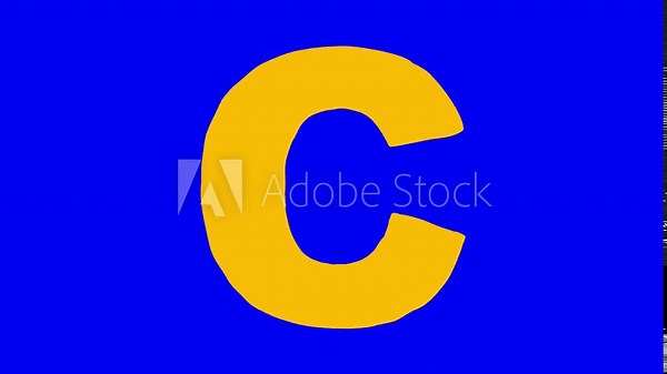 C letter big color forming cartoon animation bluebox. Compatibile part of alphabet serie. Hand drawn bold educational style blue screen. Movies, presentation, learning alphabet, etc...