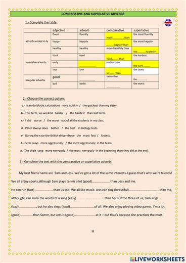 Comparative & superlative adverbs worksheet