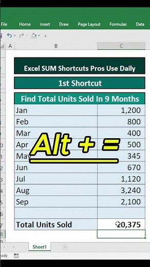 Excel SUM Shortcut (Alt + =) | Add Total in Seconds