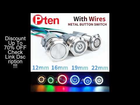 16 19 22mm With Wire Waterproof Metal Push Button Switch LED Ring/Power Light Momentary Latching