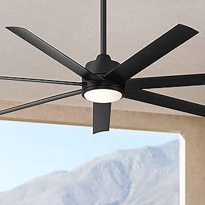Casa Vieja 56" Phoenix Modern Indoor Ceiling Fan with CCT LED Light and 6-Speed Remote Max Black Finish 7-Blade for Bedroom Living Room Kitchen Dining Office Family Garage Shop