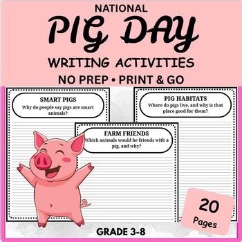 National Pig Day Writing Prompts – 20 Farm Animal Prompts (Grades 2–8)