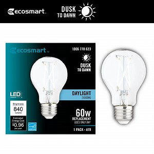 Reviews for EcoSmart 60-Watt Equivalent A19 CEC Dimmable Dusk to Dawn Clear Glass Filament LED Light Bulb Daylight (1-Pack) | Pg 5 - The Home Depot