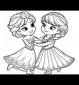 How to draw Elsa and Anna from Frozen, Disney princess Elsa drawing, Frozen movie colouring pages