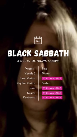 ATX! We’re seeking a female/nb drummer, bassist, and lead guitarist for our Black Sabbath band! 🤘 We meet on Mondays at Femme Rock HQ from 7-8:30PM with instructor @Erin Malone 🖤 Learn songs in an inclusive space and perform them on stage at @kickbuttcoffee on March 8th! Classes kick off on January 12th where we’ll focus on our first song and put it together as a band. If you love 60s/70s heavy metal and you want to collaborate, learn, and grow with other likeminded friends in Austin, hit the 