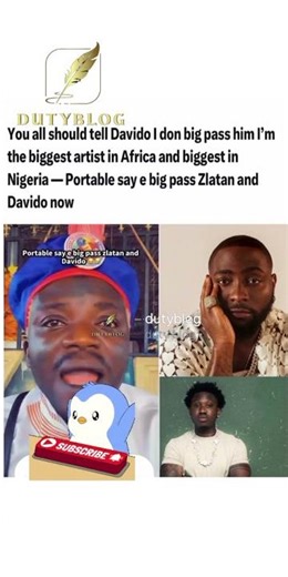 Portable say e big pass Zlatan and Davido now biggest artist in Africa and biggest in Nigeria #vdm