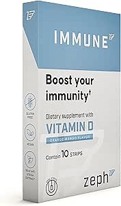 ZEPH Immune Strips - Full of Natural Antioxidants - Vitamin D & Probiotics Supplement - Supports Digestive Health - Fast-Acting - Vegan - 100% Natural - Orange Mango Flavor - 10 UN