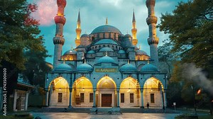 Animation magnificent mosque building seamless 4k video background. generated with ai Stock Video