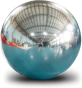 1M Large Inflatable Mirror Ball, with 800W Air Pump Polished Shiny Ball, Suitable for Shopping Mall Activities, Party Scenes, Garden Reflective Balls (Silver 39.37" Diameter)