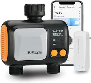 Smart Sprinkler Timer 2 Zone, WiFi Water Timer for Garden Hose with WiFi Hub, Hose Timers for Watering with Rain Delay, WiFi Irrigation Sprinkler Controller for Garden Lawns, Work with Alexa