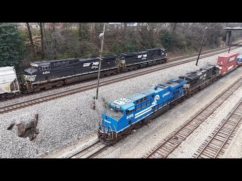 The Morning Transfer Meets an NS Freight, CP and KCS Power on CSX and Conrail Builds Stacks
