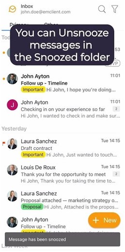 Snooze Emails on Mobile 🕒 | eM Client for iOS & Android