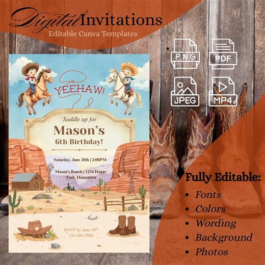 Cowboy Theme Invitation | Cowboy Birthday Invitation | Cowboy Birthday Party | Cowboy Party Invitation | Cowboy Digital Invite | Download - Etsy