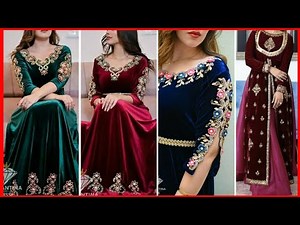 Latest Velvet Long Frock Design // Most Beautiful Velvet Gown Designing Ideas.