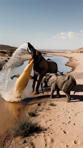 Alligator Attacks Giant Elephants! 😱🐊 #Wildlife #AnimalAttack #NatureShock