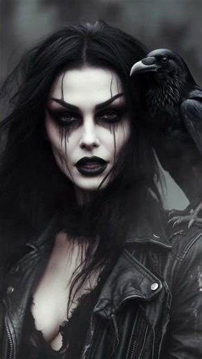Girl with Raven in Shadows 🖤 #gothicaesthetic