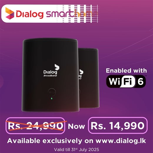 Enjoy seamless Wi-Fi Connectivity in every corner of your home. Get 40% OFF on Wi-Fi Mesh with this exclusive offer — available only this month! Visit https://www.dialog.lk/smart-home to purchase today. Valid till 31st July 2025. T&C apply | Dialog Axiata
