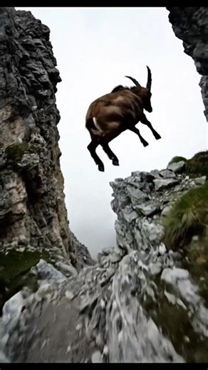 "Epic action of wild mountain goats on steep cliffs".