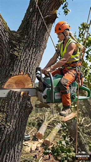 How arborists cut massive trees safely #skills #chainsaw #treecutting