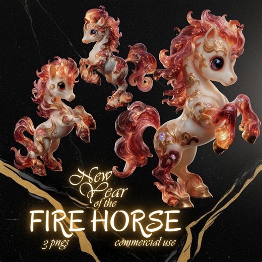 Year of the Horse Clipart, Chinese New Year, Baby Animal, Lunar 2026 Pngs, Sublimation Design, Commercial Use, FAN37 - Etsy