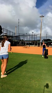 Working on simple “fly ball” catch and throw. I’m a short distance away tossing a short fly ball right into the athletes glove. Athlete will have their glove foot out because right when they catch, they are going into their crow hop to throw. We made this a little game: for every missed throw to the net, it’s a burpee. #softball #baseball #outfield | MegRem Softball