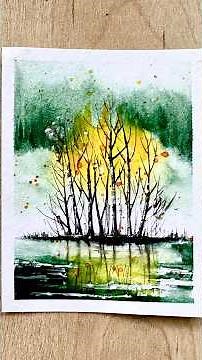 Relaxing Watercolor Landscape – Misty Trees and Reflections Tutorial #art tutorial #watercolor