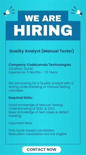 🔥Quality Analyst (Manual Testing) Job in Surat | Freshers & 1+ Year Experience | Apply Now#shorts