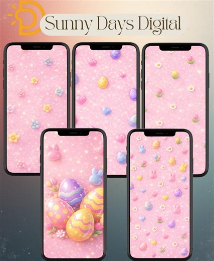 Easter Phone Wallpaper Bundle | Cute Spring Aesthetic Wallpapers | Bunny Eggs Hearts Tulips Daisy Backgrounds | iPhone Android Digital - Etsy