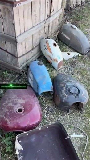 Salvage yard shorts Vintage Yamaha Enduro, Honda, Kawasaki, Suzuki, dirt bike, gas tank, motorcycle.