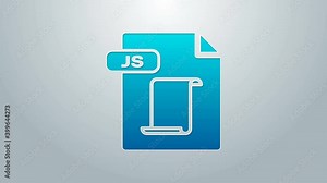 Blue line JS file document. Download js button icon isolated on grey background. JS file symbol. 4K Video motion graphic animation